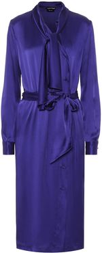 Tie-neck satin shirt dress