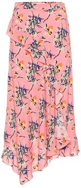 Asymmetric floral crÃªpe midi skirt