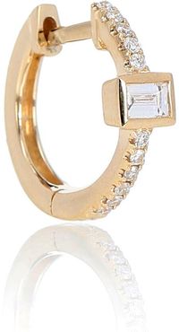 Pave Baguette Mini Hoop 14 yellow gold single earring with diamonds