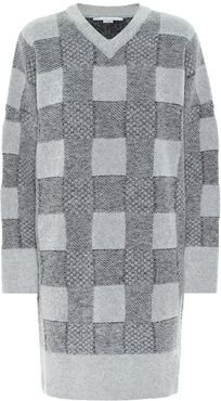 Checked wool-blend sweater dress