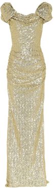 Sequined puff-sleeve gown