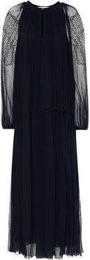Lace-trimmed silk maxi dress