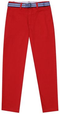 Belted stretch-cotton pants