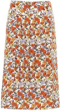 Pleated floral silk skirt