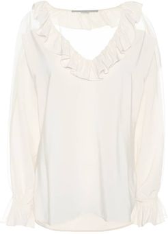 Ruffle-trimmed silk blouse