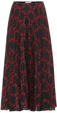 printed pleated silk midi skirt