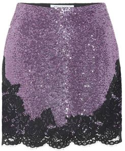 Lace-trimmed sequined miniskirt