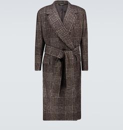Belted checked overcoat
