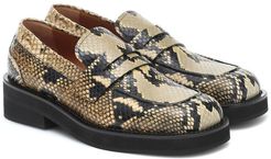 Snake-effect leather loafers