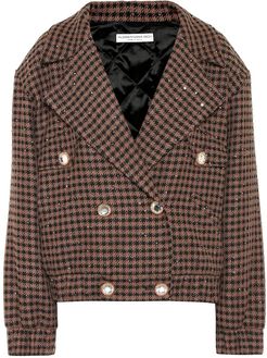 Embellished houndstooth wool-blend jacket