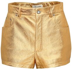 Metallic leather shorts