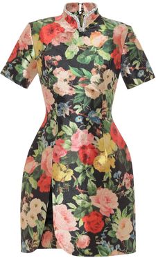 Embellished floral taffeta minidress