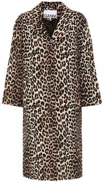 Leopard-print linen and cotton coat