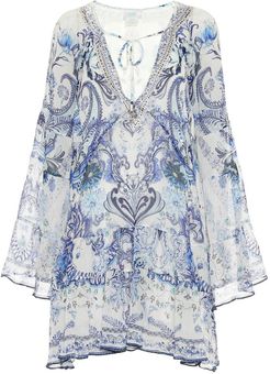 Embellished printed silk minidress