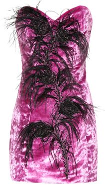Feather trim velvet bustier dress