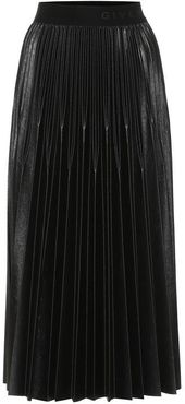 Varnished jersey pleated midi skirt