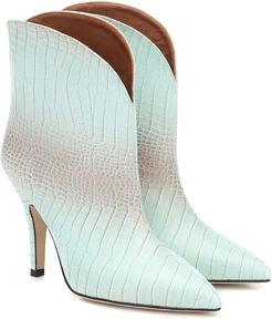 Croc-effect leather ankle boots