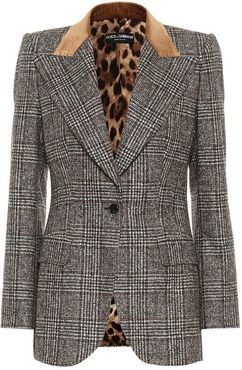 Checked wool-blend blazer