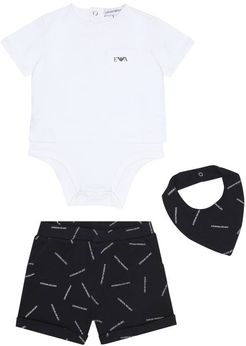 Cotton bodysuit, shorts and bib set