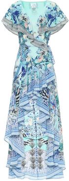 Printed silk asymmetric wrap dress