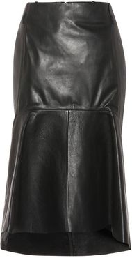 High-rise leather godet skirt