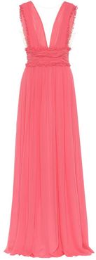 PlissÃ© silk-blend chiffon gown