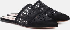 Laser-cut mesh and suede slippers