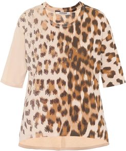Embellished leopard cotton T-shirt