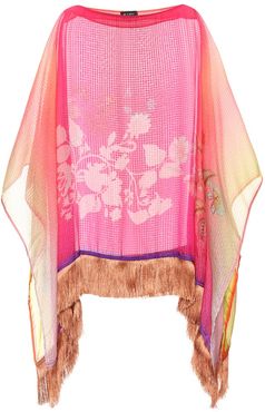 Printed silk poncho