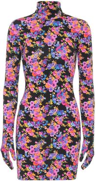 Floral stretch-jersey glove minidress