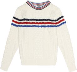 Striped cotton cable-knit sweater