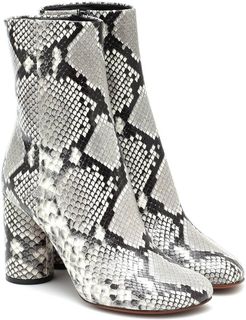 Snake-effect leather ankle boots