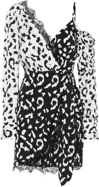 Lace-trimmed leopard-print dress