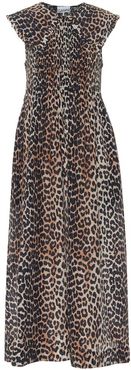 Leopard-print cotton and silk midi dress