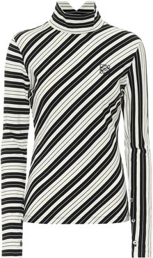 Striped stretch-cotton mockneck top