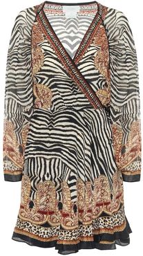 Printed silk wrap mini dress