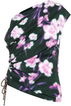 One-shoulder floral cotton top