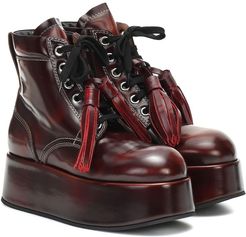 Patent leather platform ankle boots