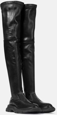 Tread leather over-the-knee boots