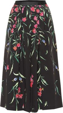 Floral stretch-cotton midi skirt