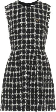 checked wool-blend tweed minidress