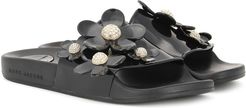 Flower-embellished slide sandals