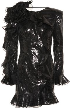 Ruffle-trimmed sequined minidress