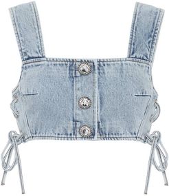 Embellished denim crop top