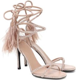 Upflair 100 feather-trimmed leather sandals
