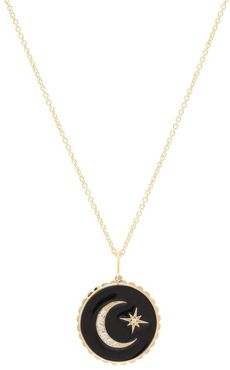 Moon And Star Tableau 14kt gold necklace with diamonds