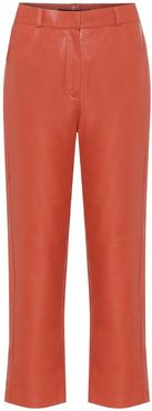 High-rise straight leather pants