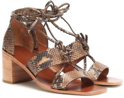 Snake-effect leather sandals