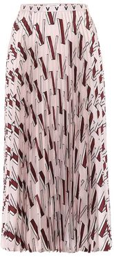 printed pleated silk midi skirt