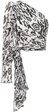 Leopard-print plisse chiffon top